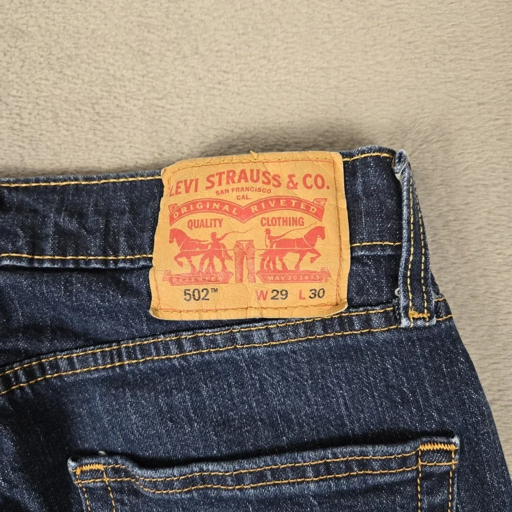 Levis 502 Jeans Mens 29x30 (Fits 29x28) Dark‎ Wash Blue Denim Taper Fit Outdoors
